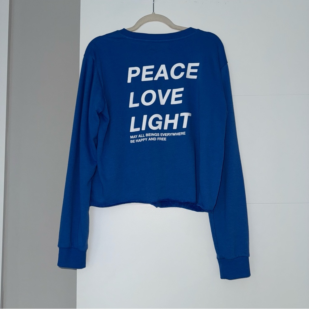 Spiritual Gangster, Peace Love Light Cropped Crew, Blue, Large